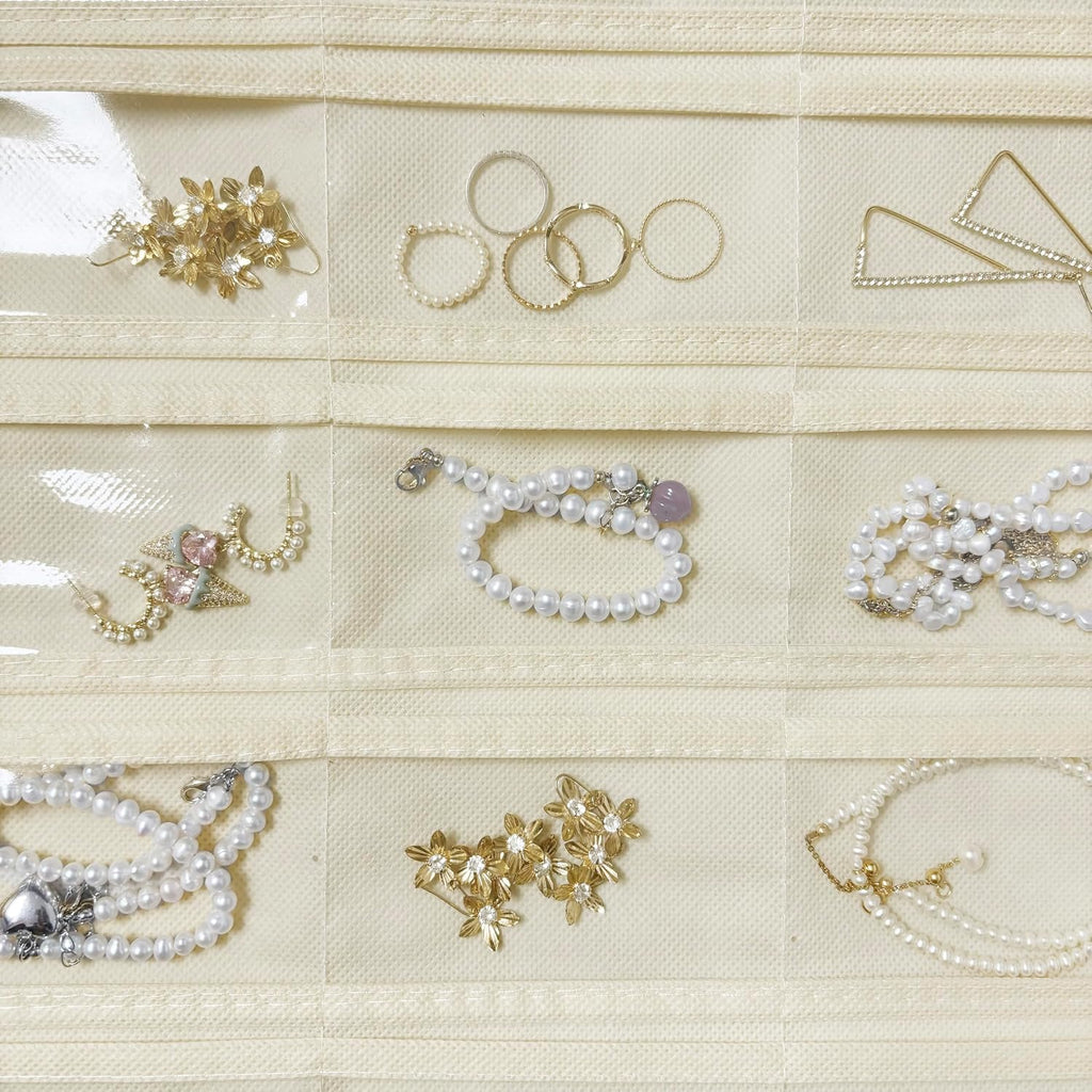 Hanging Jewelry Organizer 80-Pocket Double-Sided Storage, 2-Pack, Beige