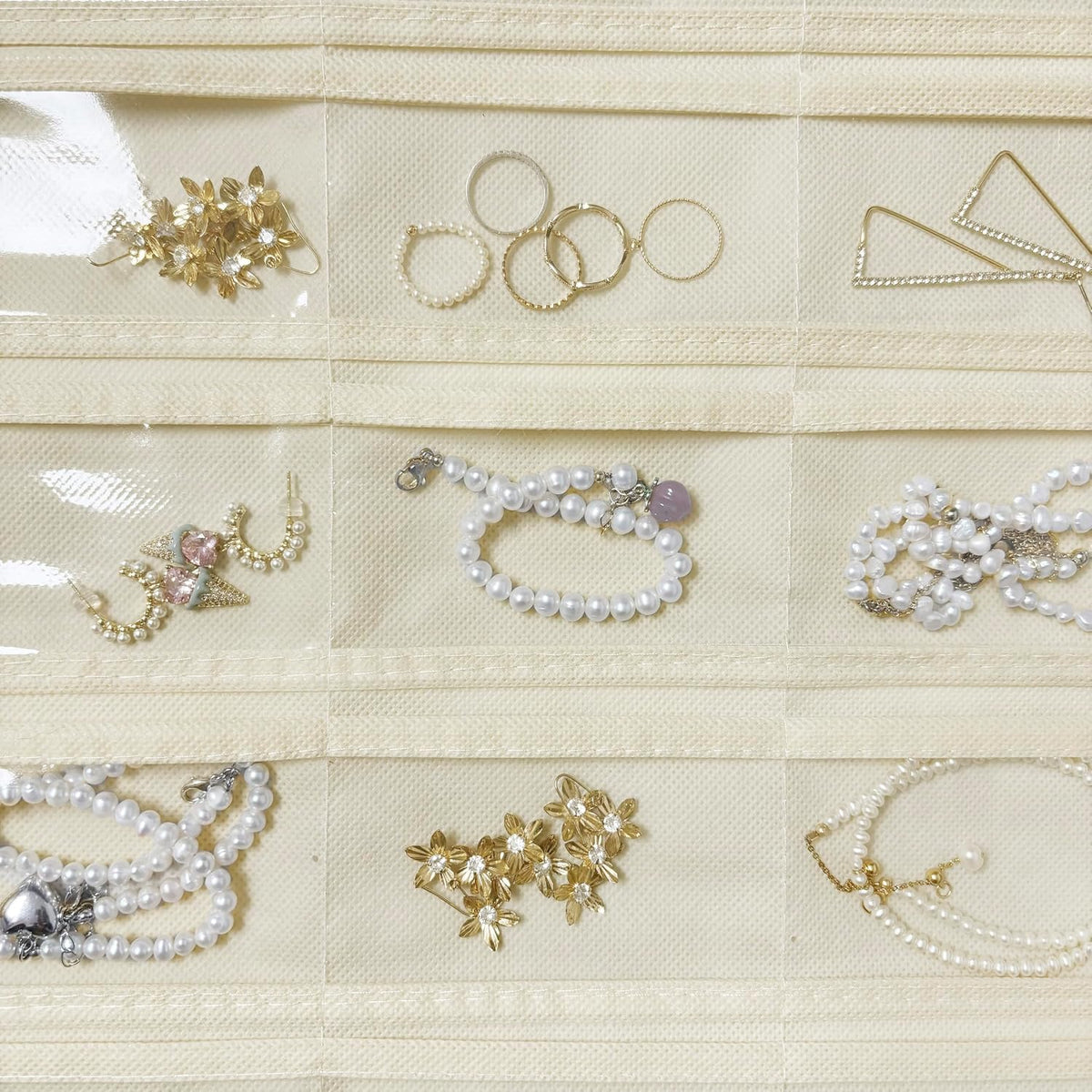 Hanging Jewelry Organizer 80-Pocket Double-Sided Storage, 2-Pack, Beige