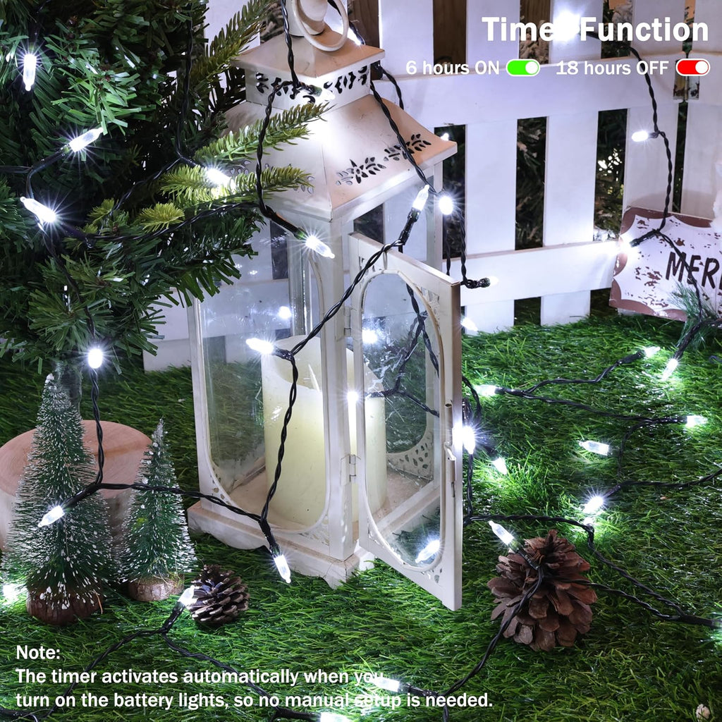 Lomotech Battery Christmas Lights - 2 Pack Total 33ft 100LEDs,White