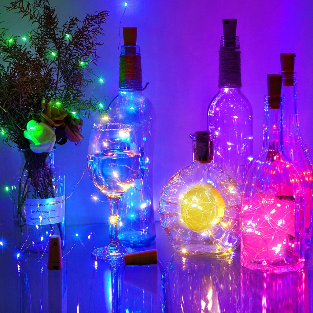 SmilingTown 12 Packs 20 LED Wine Bottle Lights with Cork - Silver Wire Fairy String Lights Battery Operated Cork Lights for Wine Liquor Bottle,Christmas,Birthday,Wedding Party Decor(6 Colors)