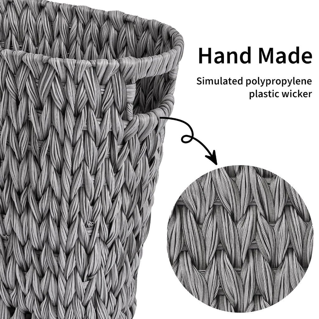 GRANNY SAYS Bathroom Trash Can, Wicker Waste Basket for Bathroom, Gray