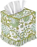 CPC 100% Cotton Ruffle Block Print Tissue Box Cover, Agate Green