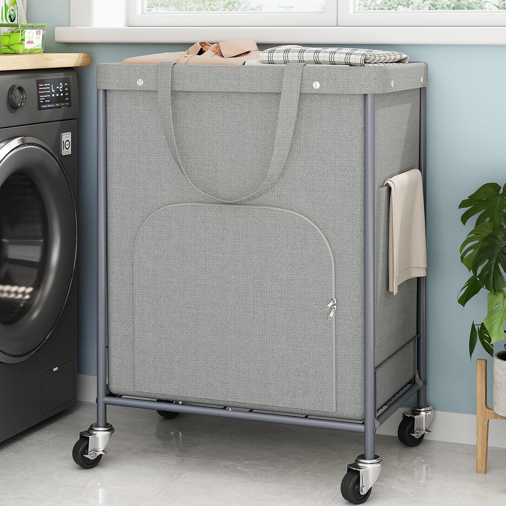 170L Large Laundry Basket with Wheels, Rolling Laundry Hamper Easy Access Clothing Minimizes Bending, Laundry Cart with 4 Silent Casters & Removable Bag for Bedroom, Bathroom, Laundry Room, Gray