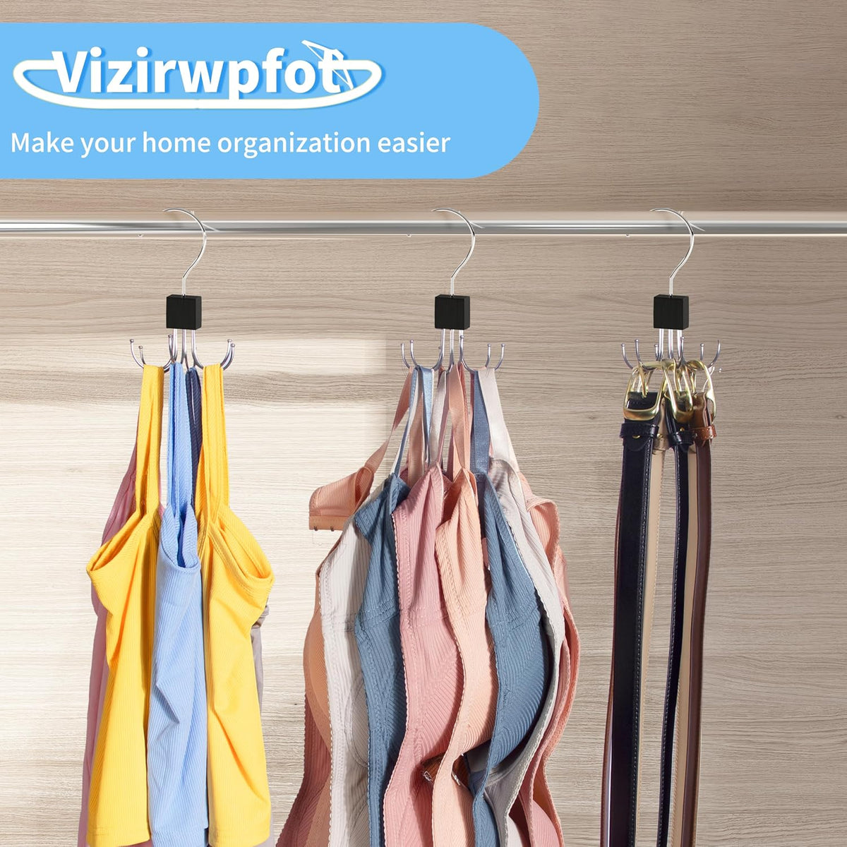 Tank Top Hanger,Rotatable Bra Hanger,Max 18 Storage Capacity Sports Bra Hangers,Space Saving Hangers for Dorm,Closet Organizers and Storage,Closet Organizer for Belt,Scarf, Purse,Black