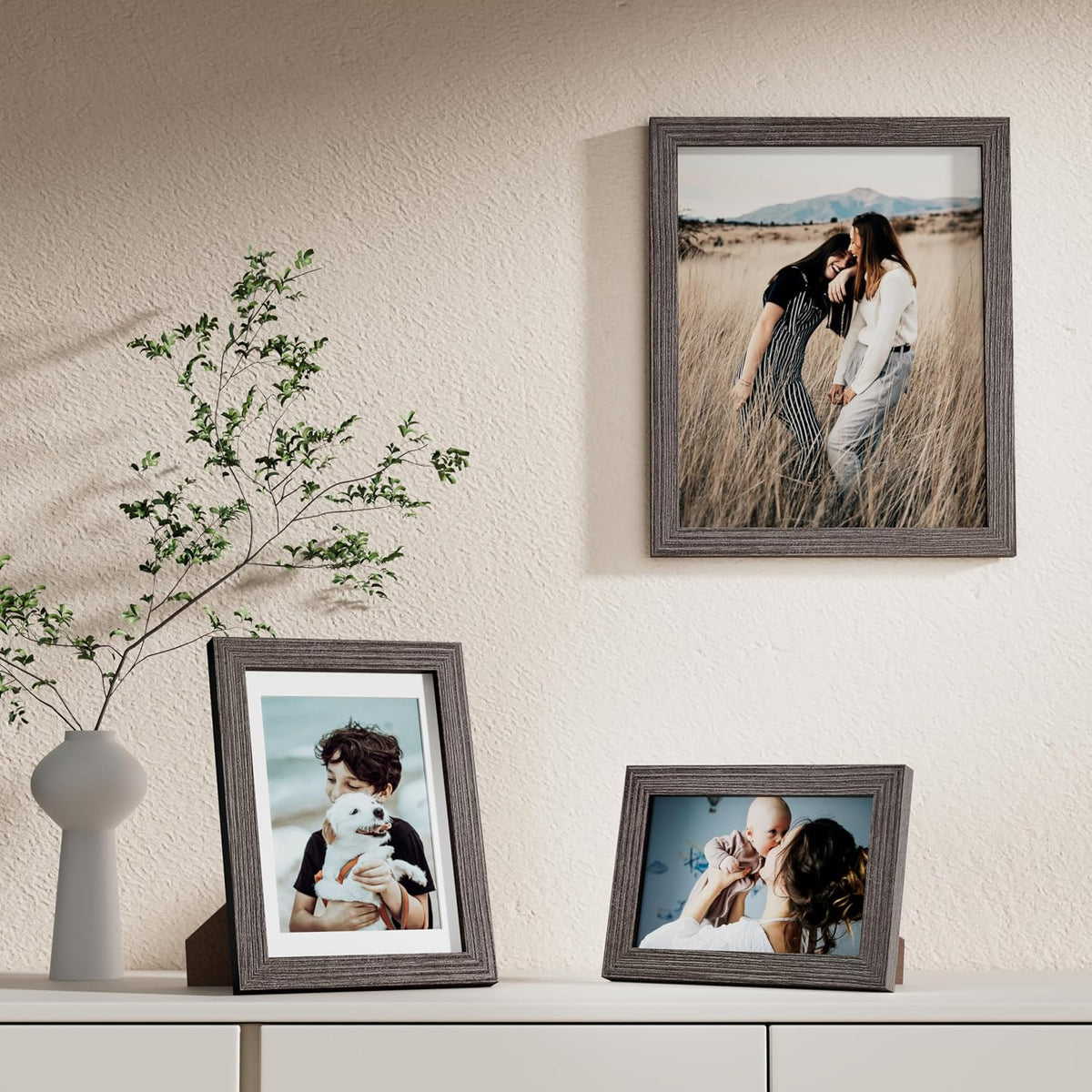 Vittanly 10 Pack Picture Frames Collage Wall Decor, Rustic Grey