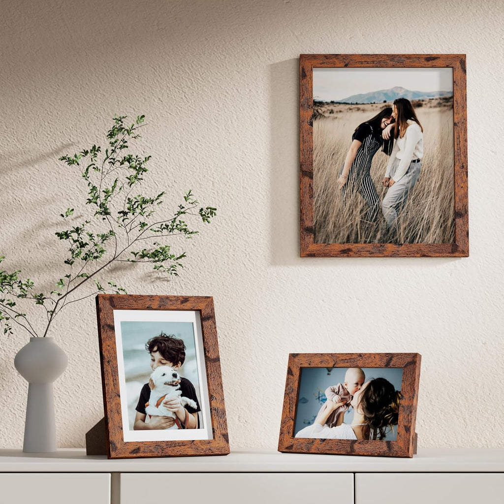 Vittanly 10 Pack Picture Frames Collage Wall Decor, Rustic Brown
