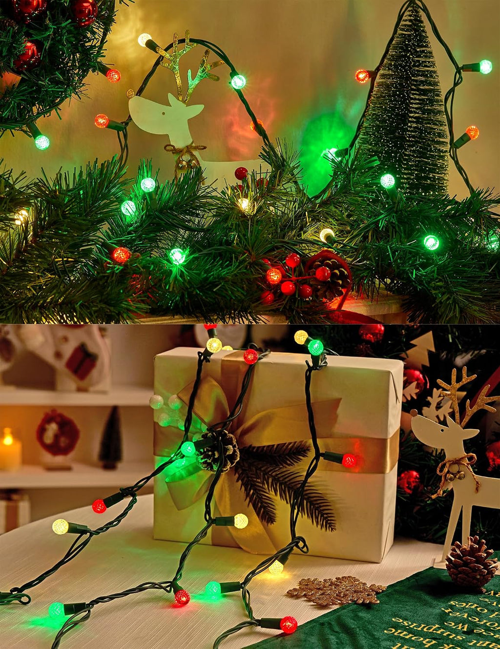 BOHON Christmas Lights String 17FT 50 LED Faceted G15 Red White and Green