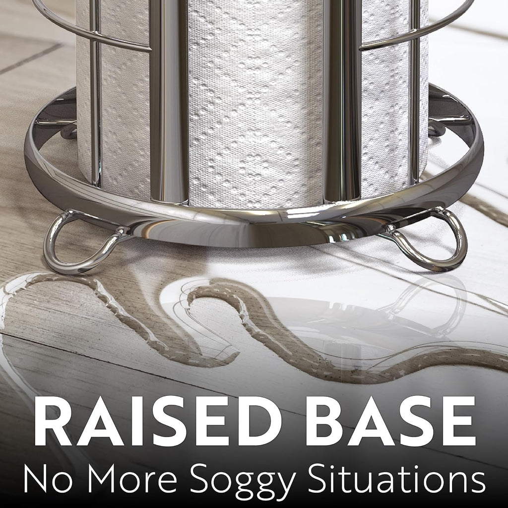 BROOKSTONE, Shiny Chrome Toilet Paper Holder, Freestanding Bathroom Tissue Organizer, Minimalistic Storage Solution, Modern & Stylish Design [Holds MEGA Rolls]