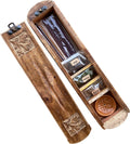 Handmade Wooden Incense Burner & Storage Box Set with 45 Incense Sticks & 21 Cones – Ayurveda Vata Pitta Kapha Aromatherapy Holder with Ceramic & Wooden Stand, Meditation Gift Set