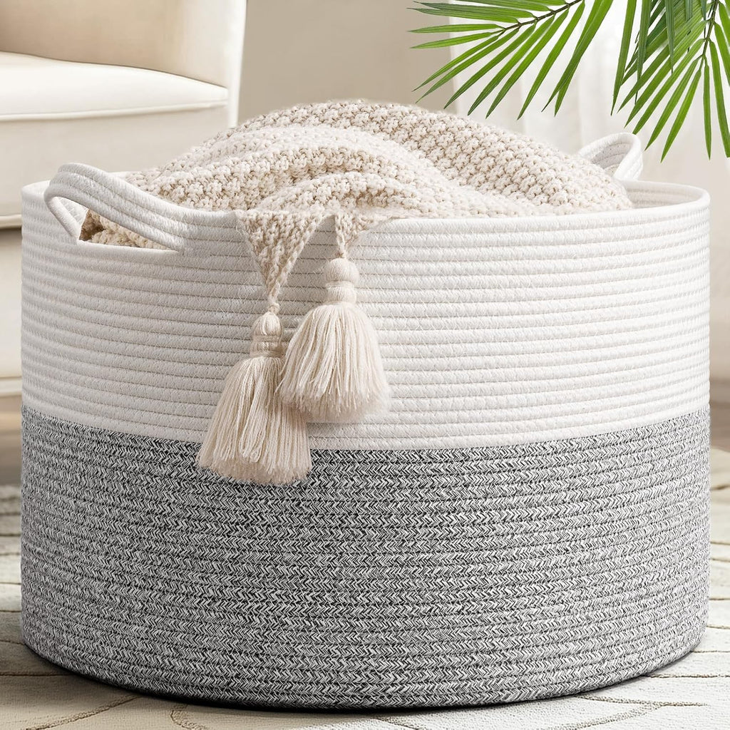 Goodpick Woven Blanket Basket Living Room, Toy Bin for Playroom, 65L