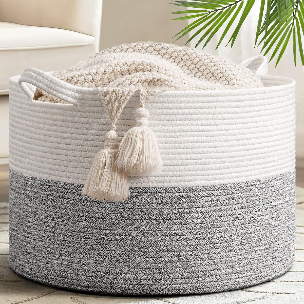 Goodpick Woven Blanket Basket Living Room, Toy Bin for Playroom, 65L