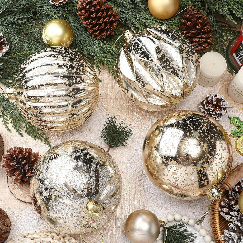 Arrowbash 4 Pcs 6'' Champagne Gold Mercury Big Christmas Ball Ornaments Set