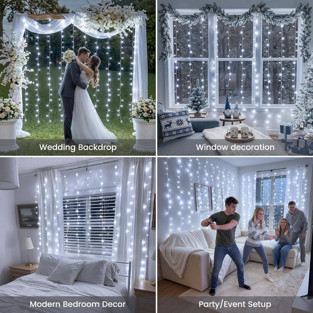 200 LED Curtain Lights Plug in, 6.6x6.6FT Fairy Lights, Cool White