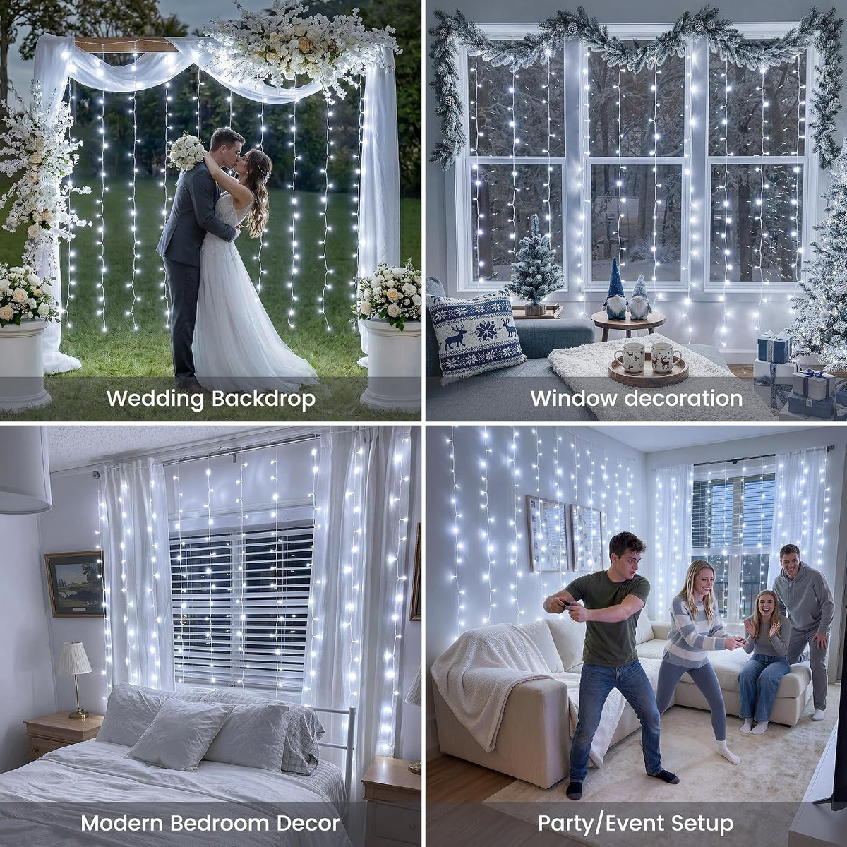 200 LED Curtain Lights Plug in, 6.6x6.6FT Fairy Lights, Cool White