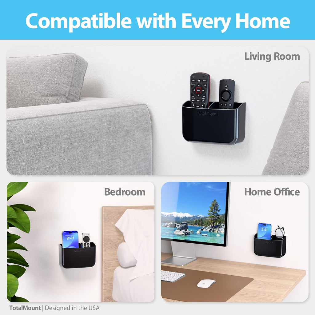 TotalMount Drop-Free Remote Holder – Removable Adhesive Strips – Black