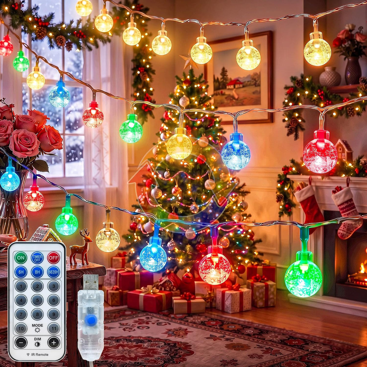 Globe String Lights USB 50FT 100 LED Warm White & Multicolor Changing