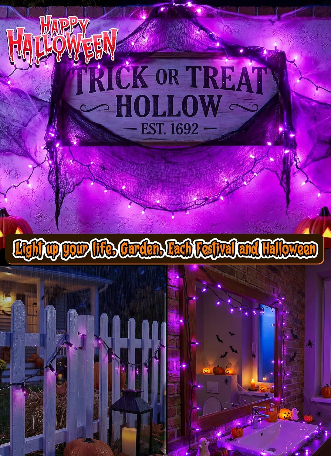 2 Pack Purple Halloween Mini Lights, 10 Feet 50 Count Mini String Lights