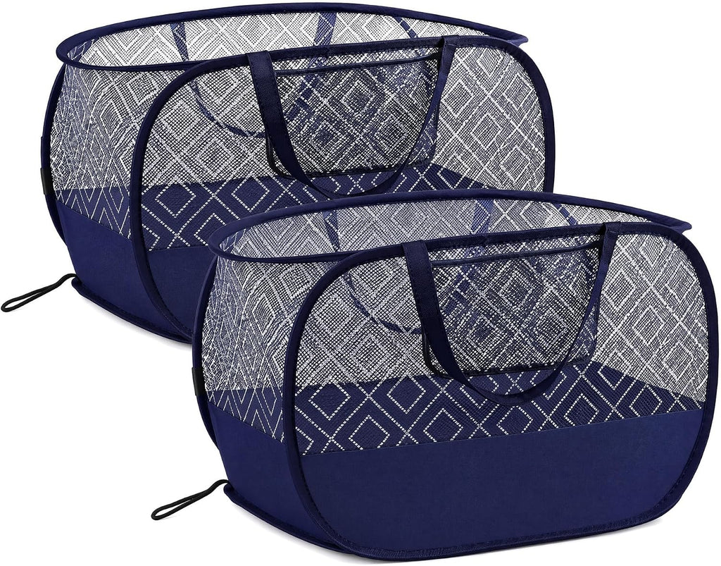 100L Extra Large Mesh Pop Up Laundry Hamper 2 Pack with Pocket and bag