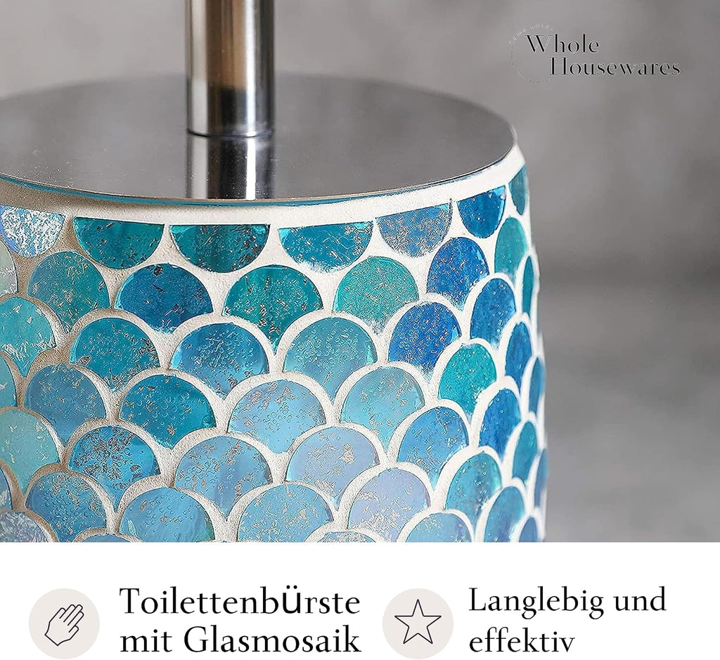 WHOLE HOUSEWARES | Modern Toilet Brush Set | Toilet Bowl Brush and Holder | Bathroom Accessory Set | Toilet Brushes for Bathroom | Freestanding Mosaic Toilet Bowl Cleaner (Mermaid)