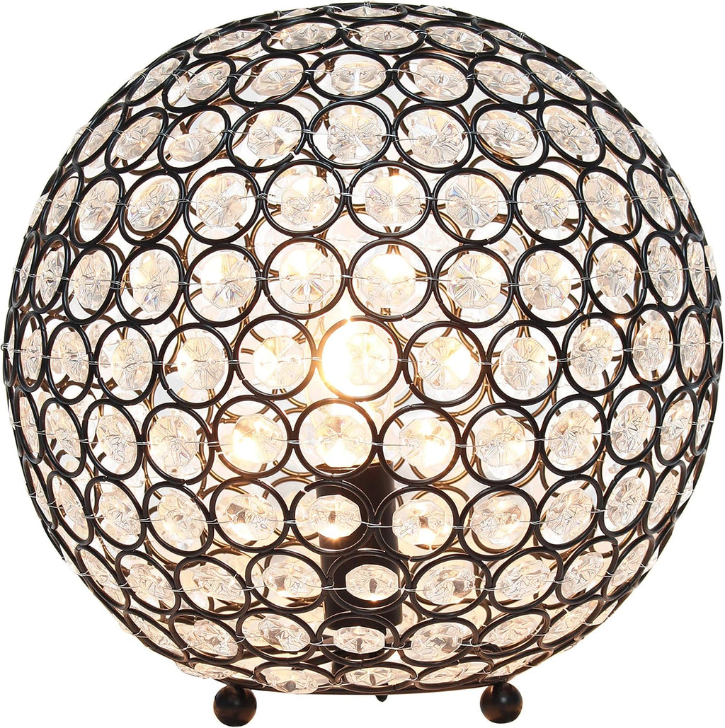 Elegant Designs LT1067-RBZ 10" Elipse Crystal Collection Metal Crystal Ball Sequin Table Desk Lamp for Accent Lighting, Décor, Living Room, Restoration Bronze
