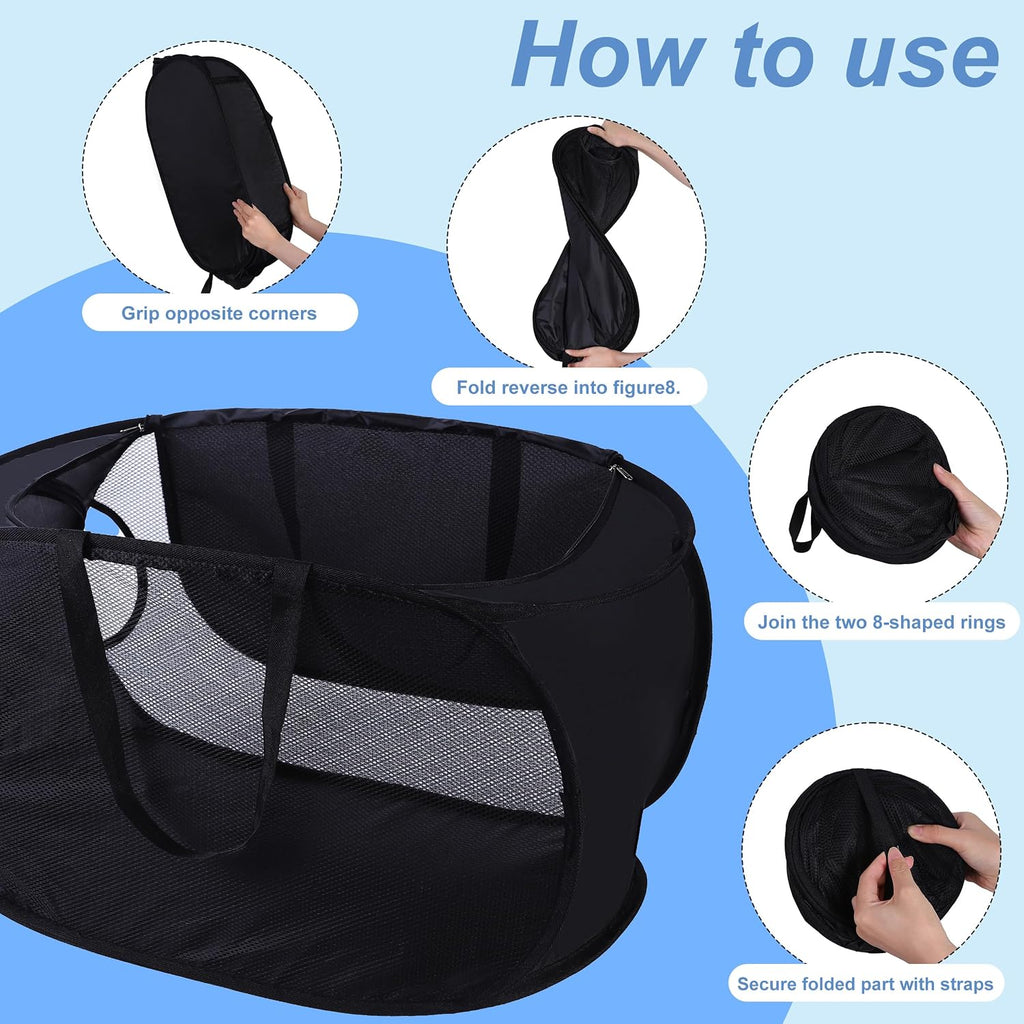 4 Pcs Mesh Popup Laundry Hamper, Opening Laundry Basket,Popup Laundry Basket with Durable Handles,Foldable Pop-up Mesh Hamper Dirty Clothes Basket for Clothes & Laundry-Home Organization