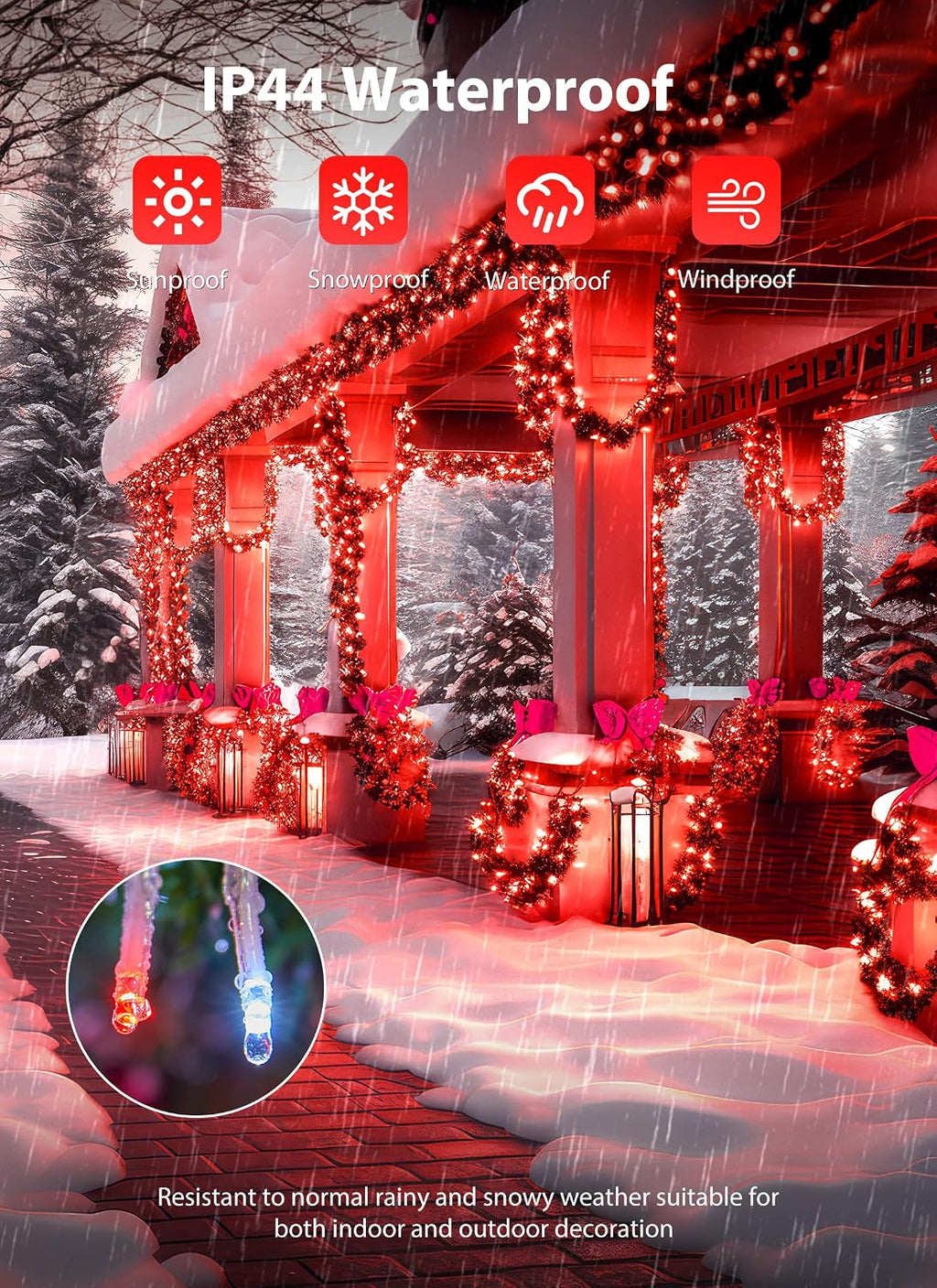 Minetom Christmas Lights Outdoor Cluster Lights - 200 LED 10 Ft Christmas Firecrackers String Lights, 12 Modes Timer Waterproof Connetable Plug in Twinkle Fairy Lights for Xmas Tree Party, Red＆White