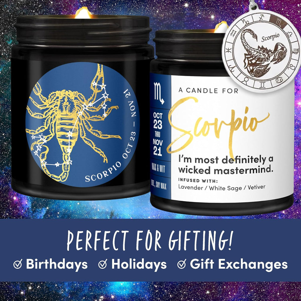 WAX & WIT Scorpio Gifts Women, Scorpio Candle Gifts for Women, Astrology Gift, October November Birthday Gift for Woman, Zodiac Candles, Zodiac Birthday for Her