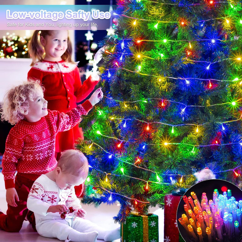 YOUNGAR 98FT String Lights Outdoor, 8 Modes Fairy Twinkle Christmas 200 LED Lights, 30V Plug-in for Tree, Home, Garden, Wedding, Party, Holiday Indoor Decoration, Multicolor