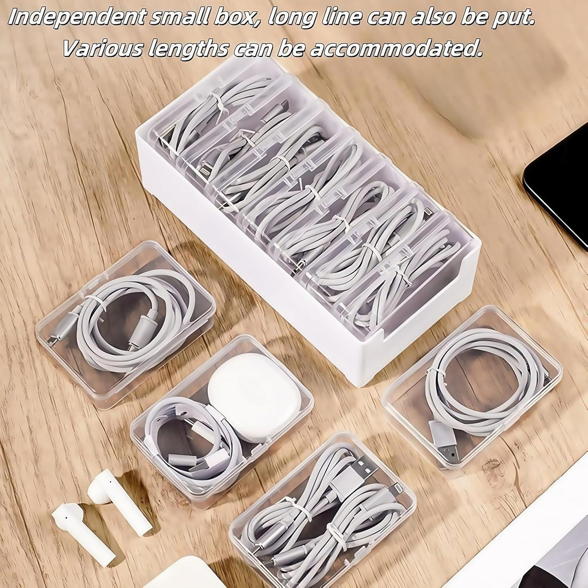 2 Pack 11 Grid Cable Organizer Box with Switch for Desktop Cord Storage