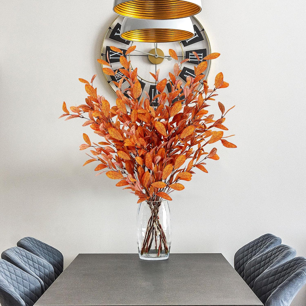 Sggvecsy 6 Pcs Artificial Fall Eucalyptus Stems Fall Eucalyptus Leaves Silk Autumn Leaf Branches Fall Decorations for Home Vase Thanksgiving Table Centerpieces Harvest Festival Decor (Orange)