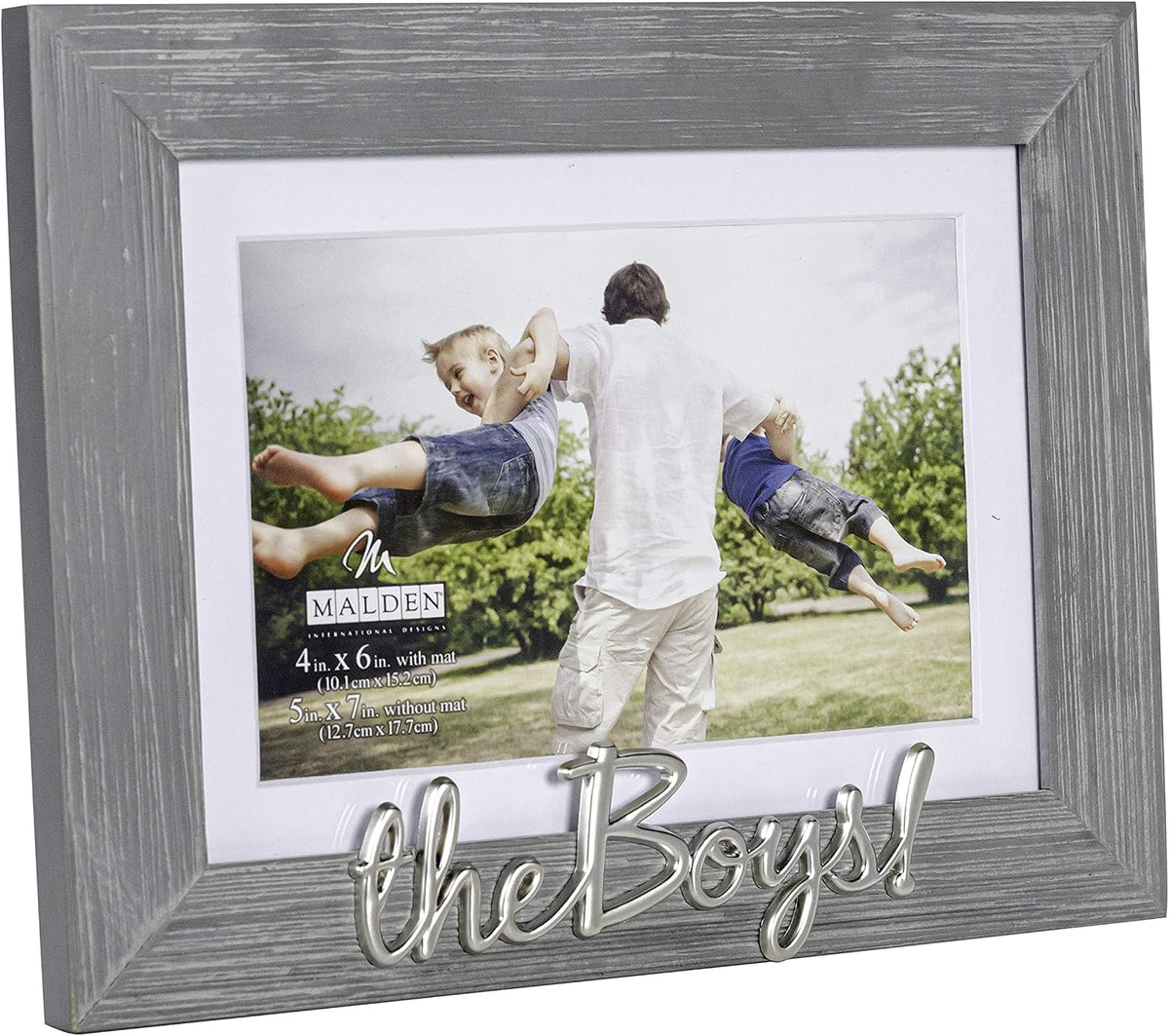 Malden The Boys 4x6 or 5x7 Picture Frame, Gray Pine with Silver Accent