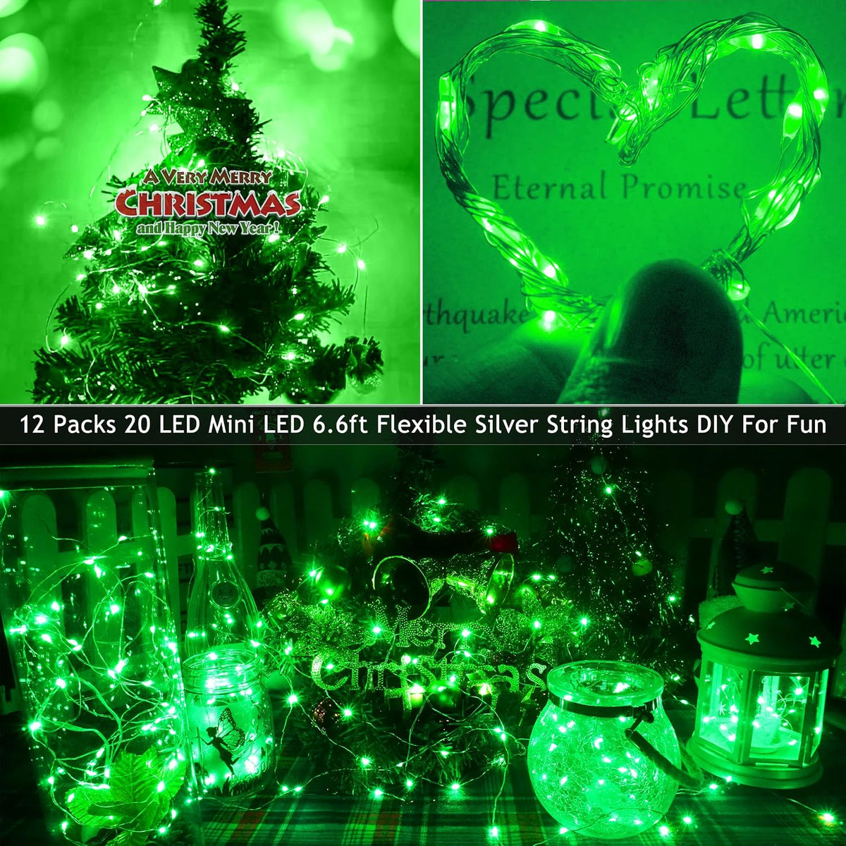 12 Packs 20 LED Wine Bottle Lights with Cork - Green Fairy String Lights Battery Operated Liquor Bottle Cork Lights for Vase Jars St Patricks Day ,Christmas,Halloween Party Decor Table Centerpieces