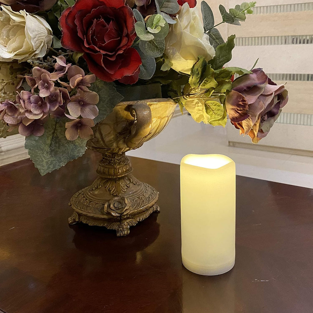 1 Pack Outdoor LED Flameless Pillar Candle with Remote and Timer, 3” x 6”