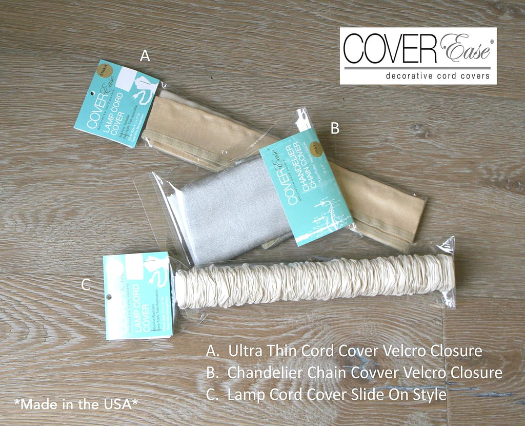 Cream COVEREase Cord Cover 9 ft Faux Silk Fabric Lamp Cord Cover - Cable Sleeve, Wire Cover, Cord Hider for Cable Management for Electrical Lighting Fixtures (2 Pack)