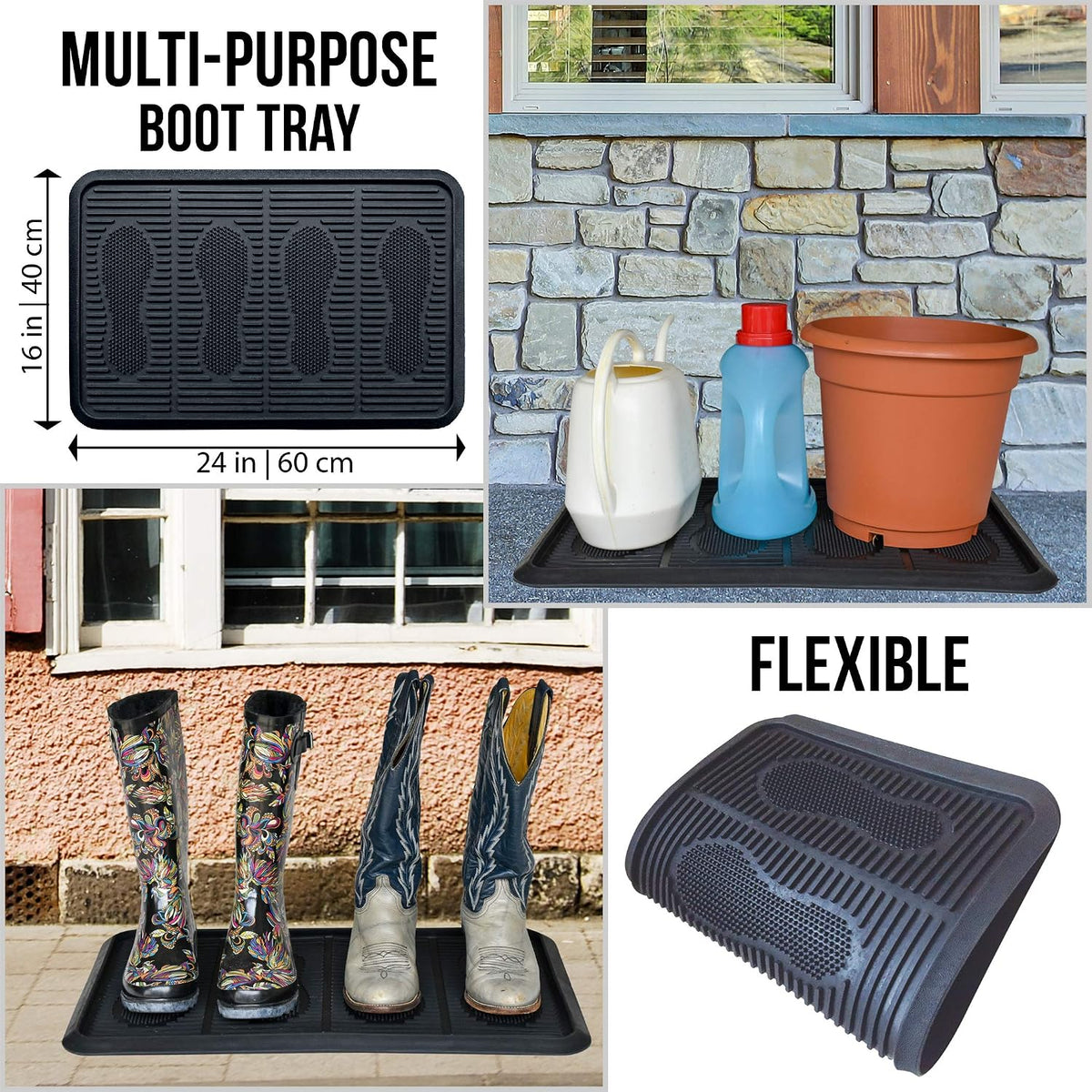SafetyCare Rubber Shoe & Boot Tray - Multi-Purpose - 24 x 16 Inches - 1 Mat