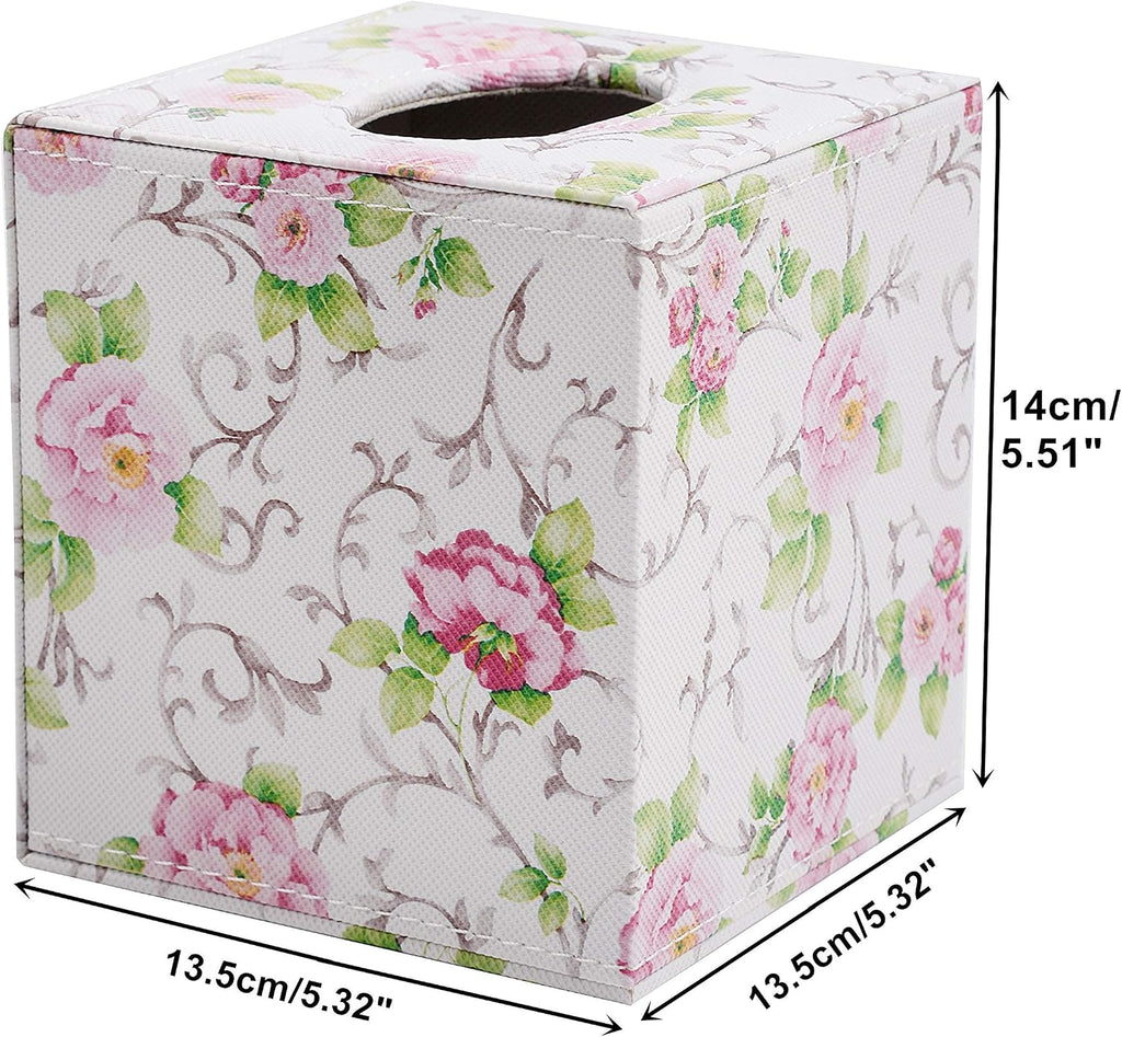 S Forever Home Decor Flower Pattern Faux Leather Tissue Box Cover (Square,Black Marble)