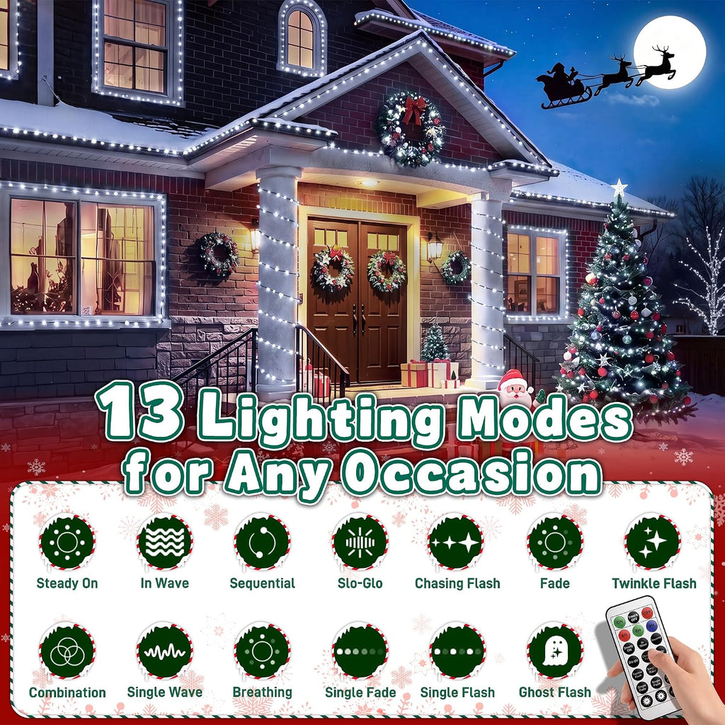 Outdoor Christmas Lights 300 LED 98FT, 13 Modes Cool White