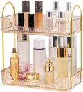 Akinbas 2 Tier Bathroom Organizer Countertop Makeup Perfume Tray Skincare Organizer for Bathroom Dresser Vanity (Gold)