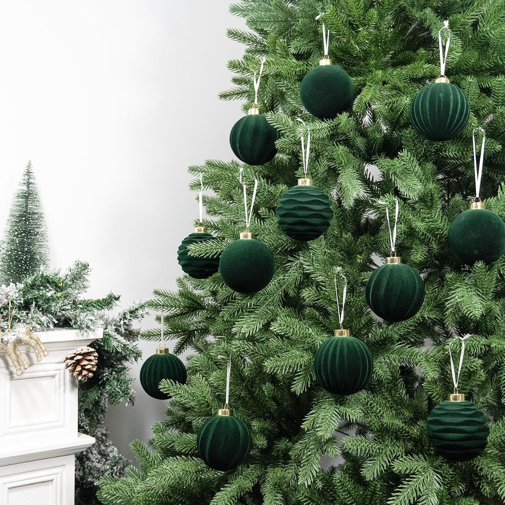 Hismir 12 Pcs 3.15 Inch Velvet Christmas Tree Ornaments Bulk Flocked Balls