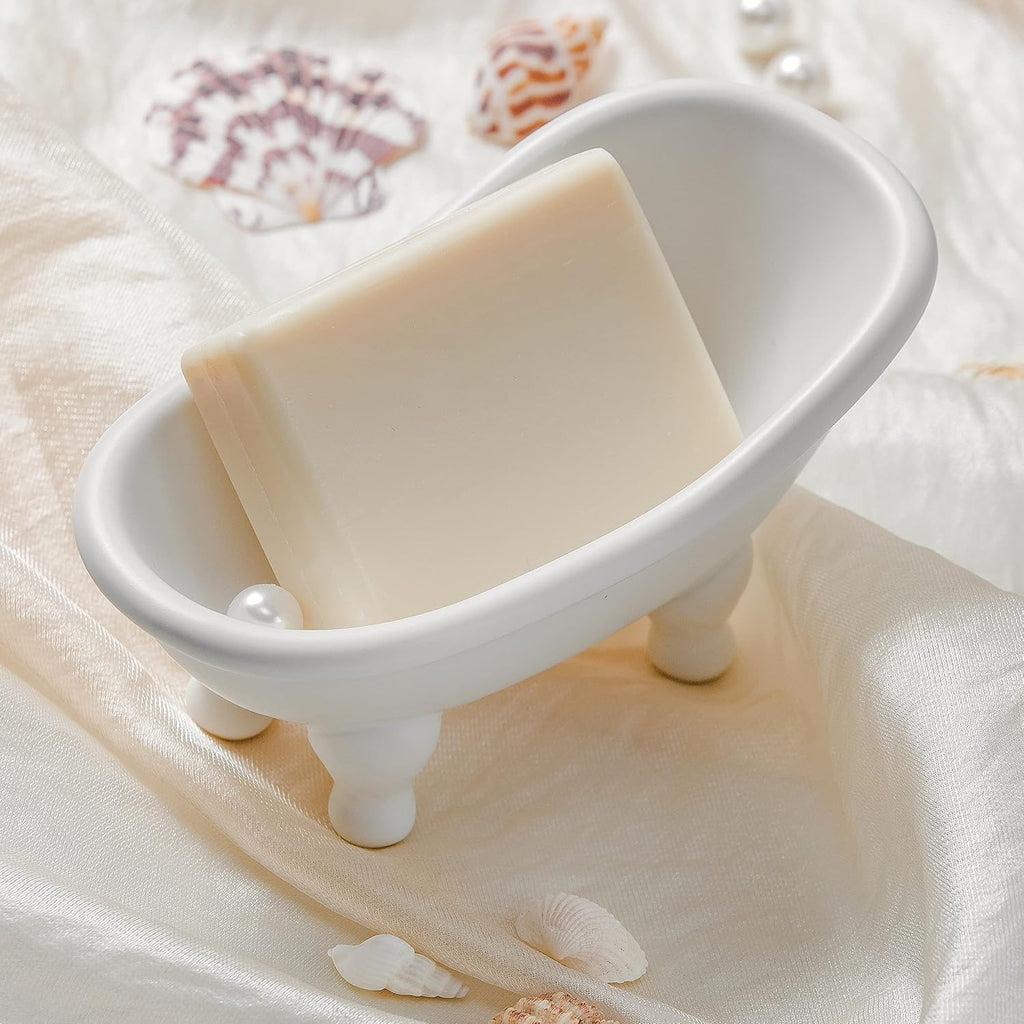 Soap Dish, Ceramic Soap Holder with Drainage for Shower, 1 Pack Bar Soap Tray, Keep Soap Dry & Easy Clean, Sponge Holder for Bathroom, Bathtub Kitchen Sink (White)