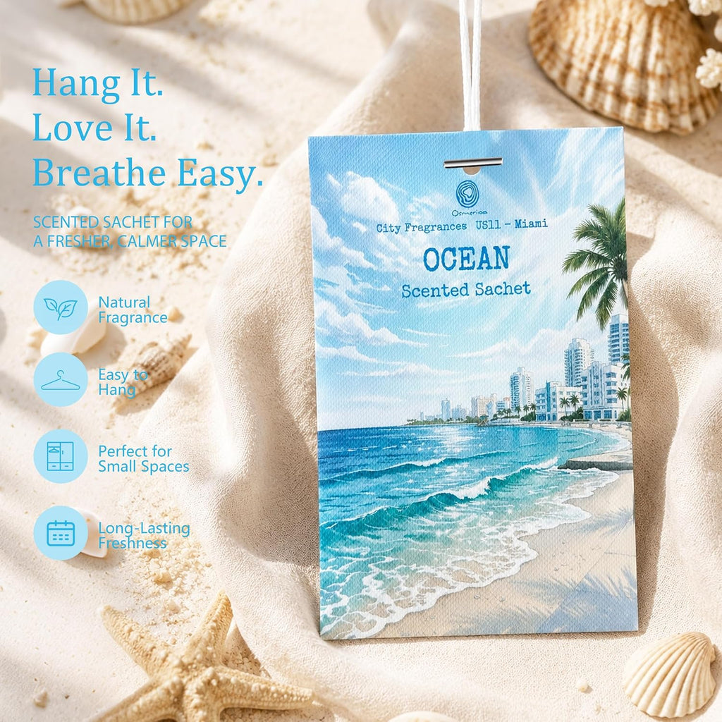 US11-Miami Ocean Scented Sachets for Drawers and Closets,12 Pack