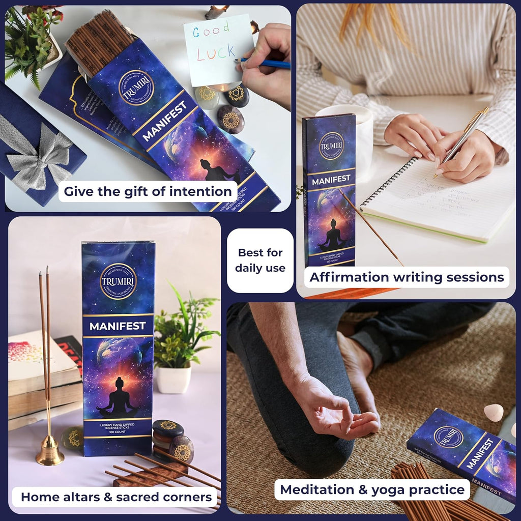 Manifest Incense Sticks - Pack of 100 Insence-Sticks - Made with Natural Raw Ingredients - Manifestation Insense Indian Spiritual Agarbatti Non Toxic Incents