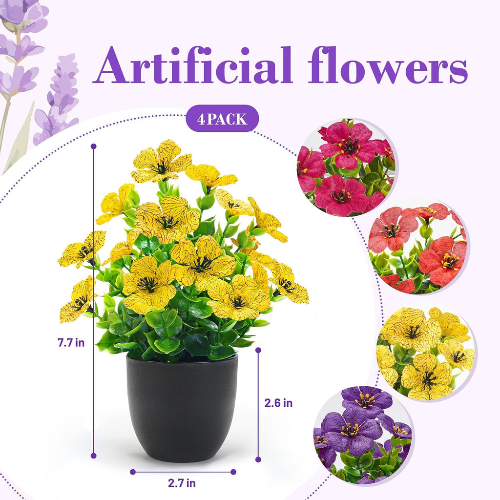 Der Rose 4 Pack Fake Plants with Fragrance Discs for Black Office Decor