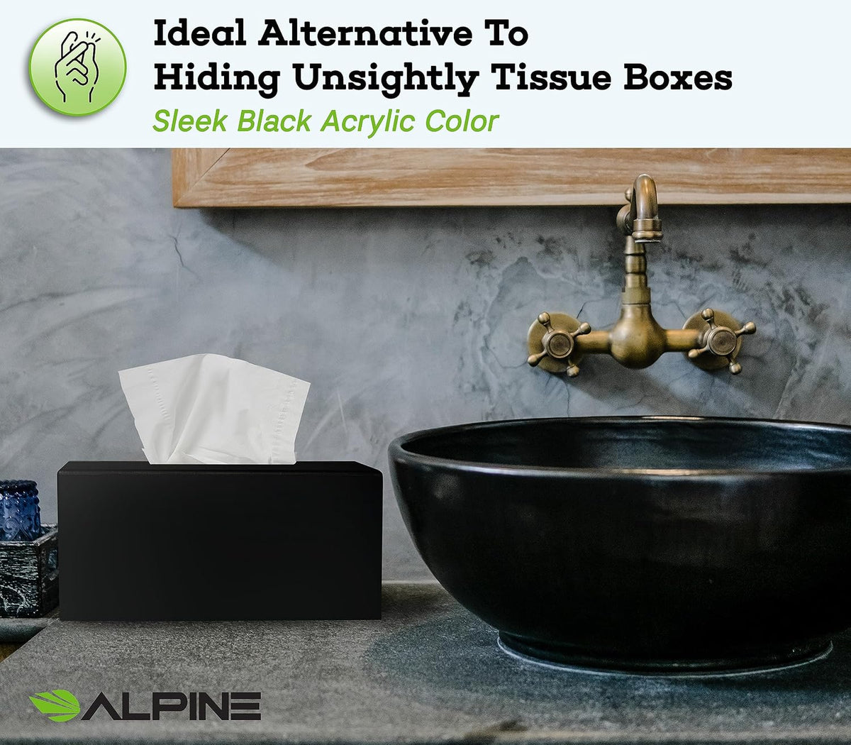 Alpine Industries Acrylic Rectangular Facial Tissue Dispenser Box - Modern Plastic Paper Towel Holder for Car, Kitchen Countertop, Bathroom & Shop (Rectangular)