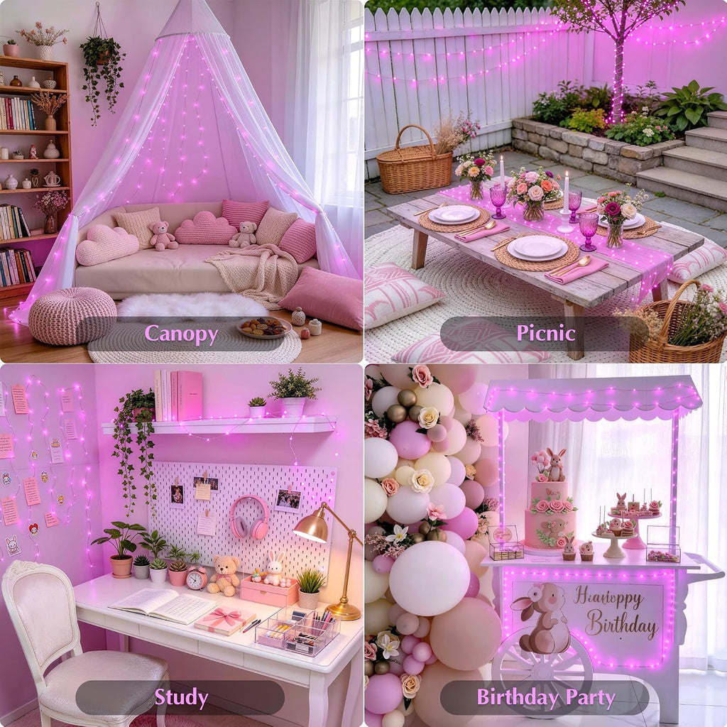 JMEXSUSS USB Pink Fairy Lights, 33ft 100 LED Pink Halloween Lights Indoor