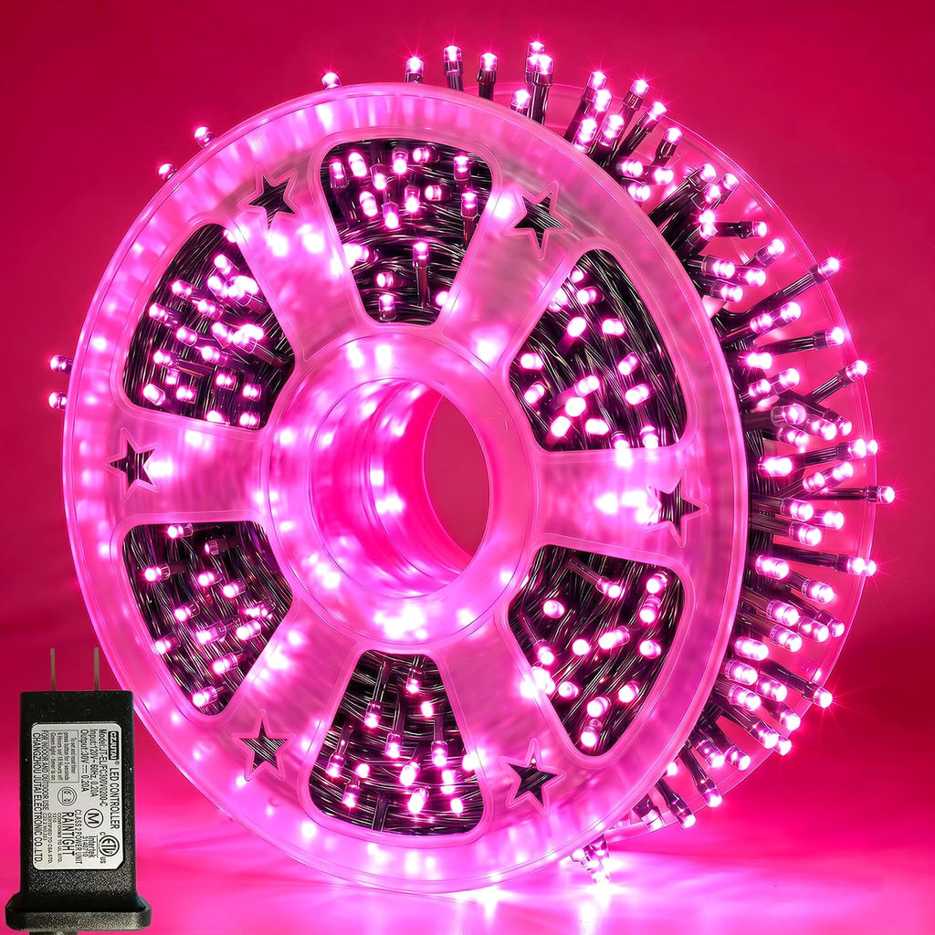 Pooqla 1000 LED Pink Christmas Lights Outdoor String Lights, 328 ft