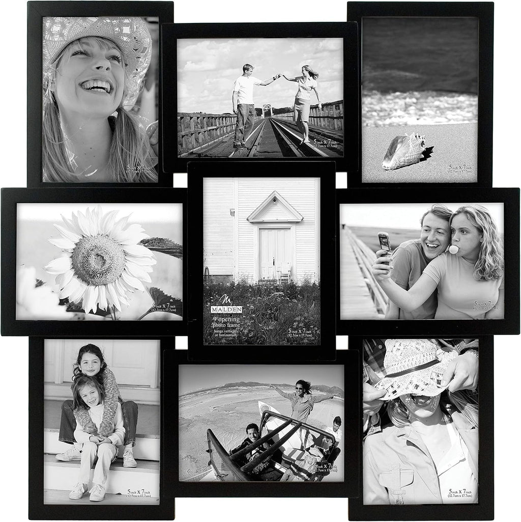 Malden International Designs 5 x 7 9-Opening Dimensional Collage Photo Wall Frame, Black