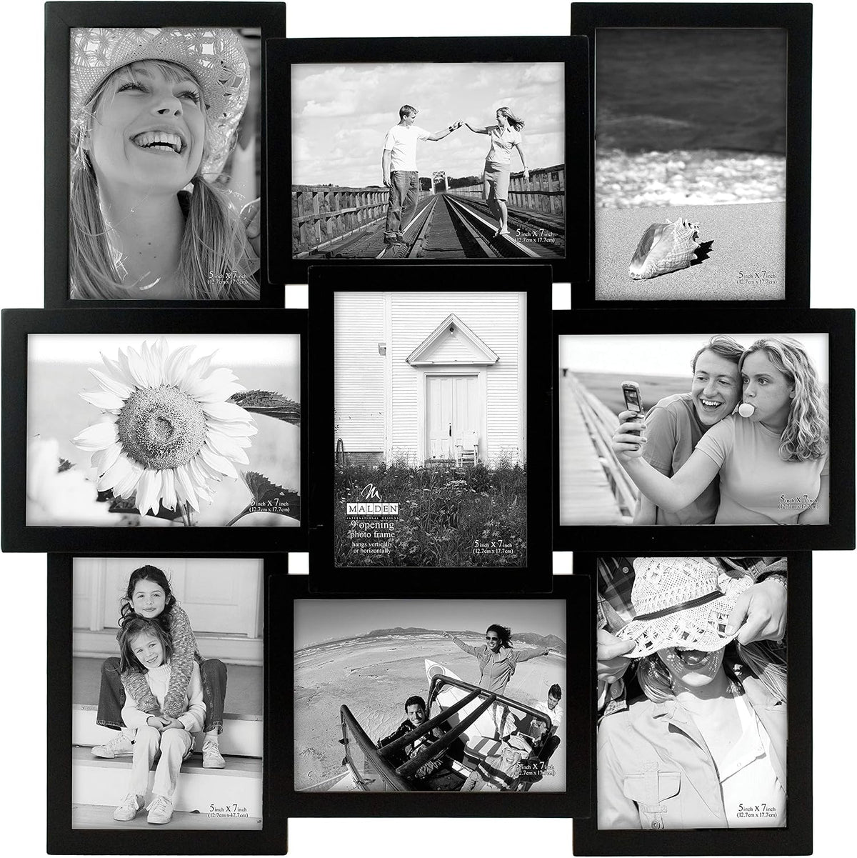 Malden International Designs 5 x 7 9-Opening Dimensional Collage Photo Wall Frame, Black