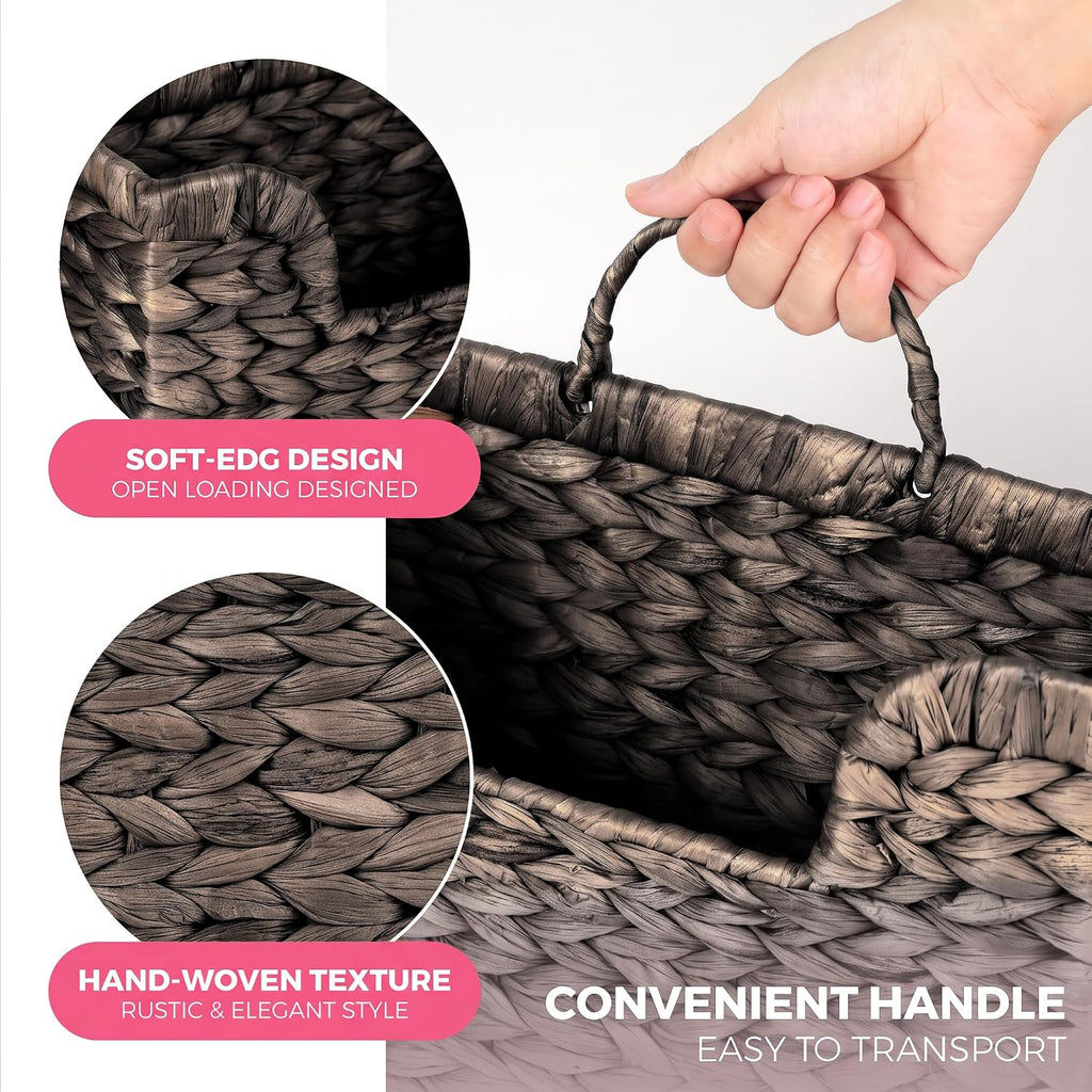 Handwoven Water Hyacinth Wall Magazine Holder - Natural Hanging Organizer for Mail, Newspapers & Magazines, Books & Files - Decorative Storage Basket for Bathroom, Living Room, Office.(Espresso Color)