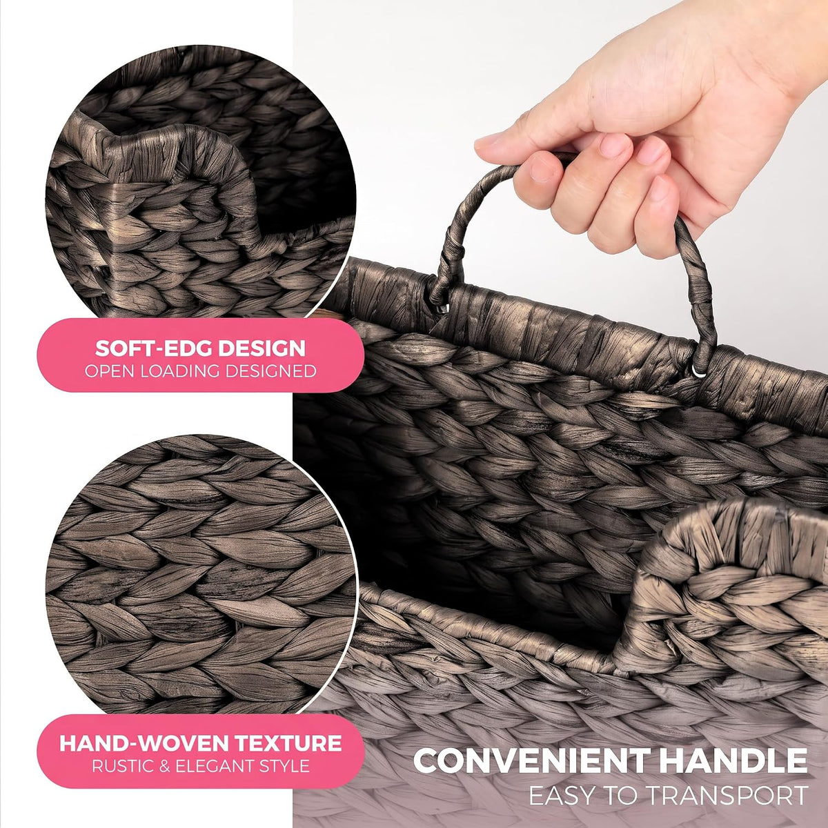 Handwoven Water Hyacinth Wall Magazine Holder - Natural Hanging Organizer for Mail, Newspapers & Magazines, Books & Files - Decorative Storage Basket for Bathroom, Living Room, Office.(Espresso Color)